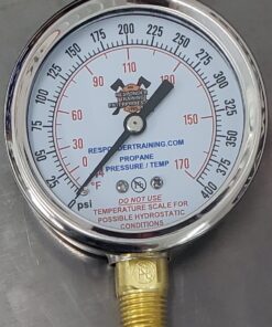 400 psi PROPANE bottom mount pressure gauge with 1/4″ male NPT threads.
