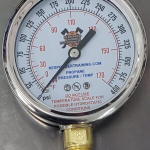 400 psi PROPANE bottom mount pressure gauge with 1/4″ male NPT threads.